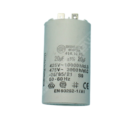 92400107 - Condensateur à cosses 20µF Winner, Optima Sigma - L 70 mm x Ø40 mm